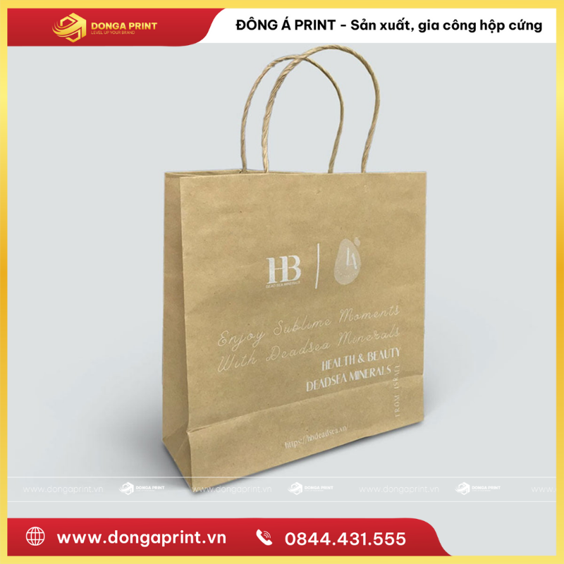 túi giấy kraft đựng mỹ phẩm thiên nhiên in chữ trắng