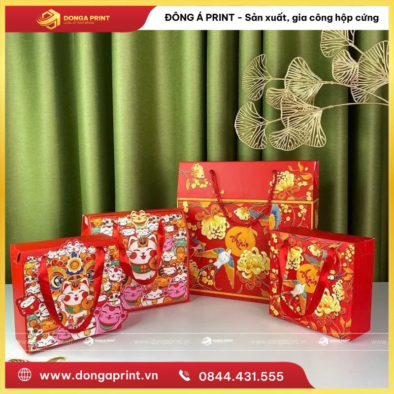 IN HỘP QUÀ TẾT CÓ QUAI XÁCH 3 hộp quà Tết có quai xách