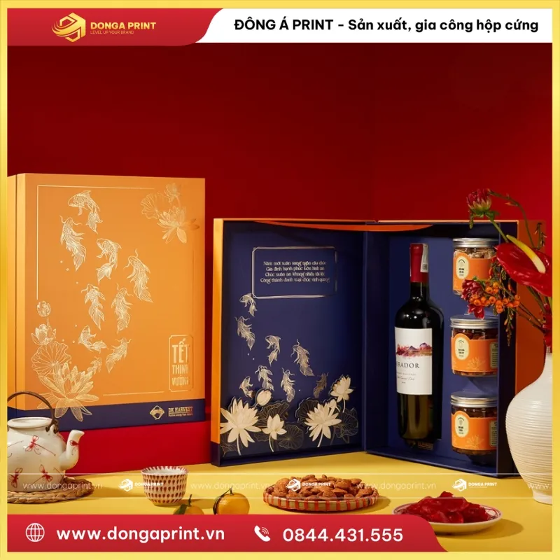 in hộp quà tết đựng rượu vang