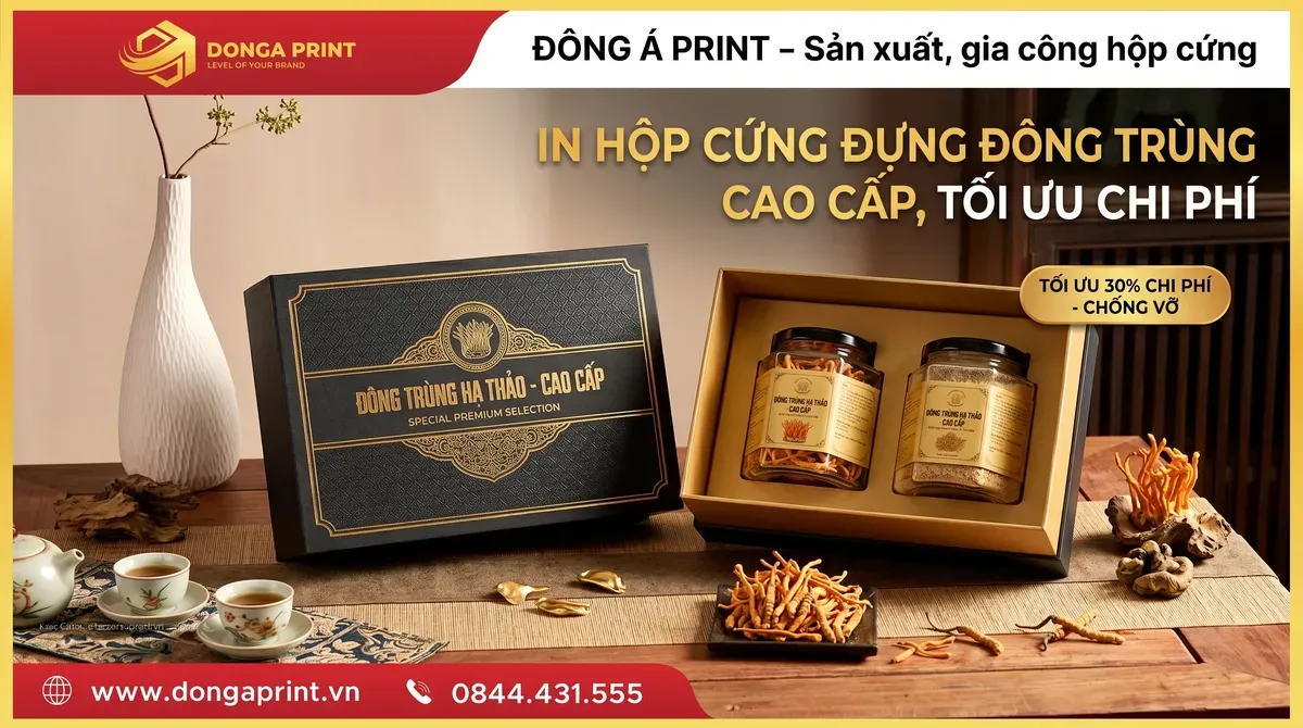 In hộp cứng đựng đông trùng cao cấp, tối ưu chi phí