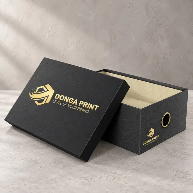 Hộp âm dương đen, ép kim logo – Đông Á Print
