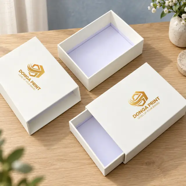 Hộp kéo trượt (ngăn kéo), ép kim logo – Đông Á Print