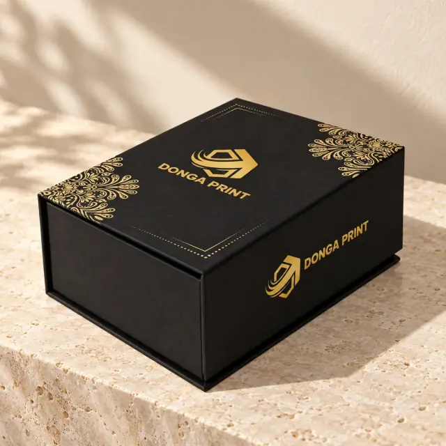Hộp nam châm đen, họa tiết ép kim – Đông Á Print